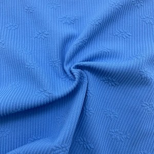 Blue Striped Floral - Embossed Stretch Fabric